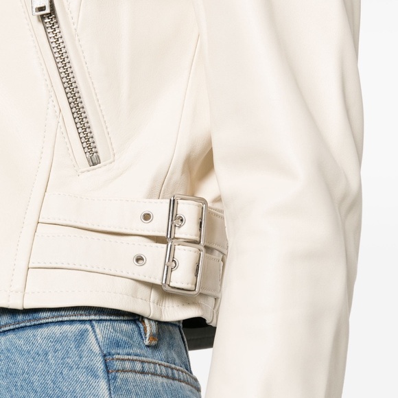 IRO Dylan Off White Cream Leather Moto Jacket 36 S Small X Small - Picture 5 of 7